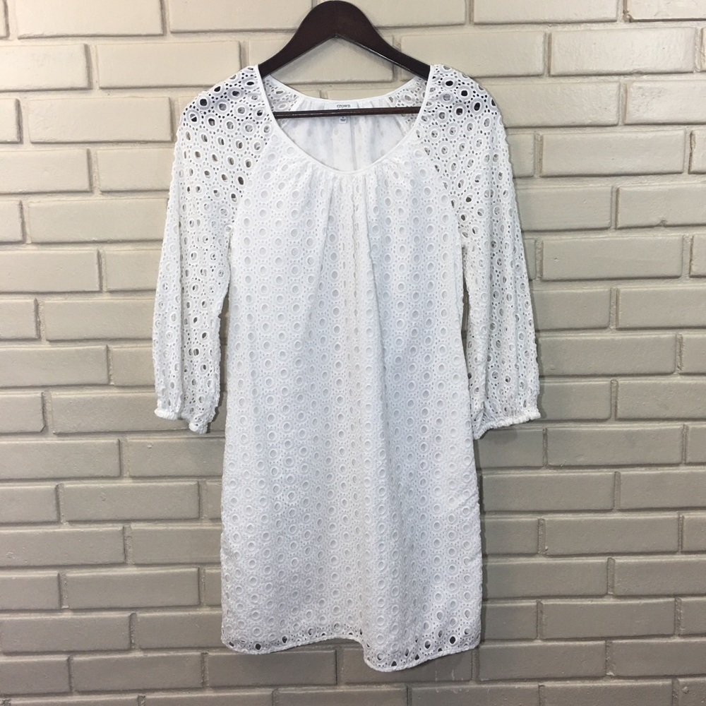 Crown & Ivy White Eyelet Dress, Long Sleeve Size 6
